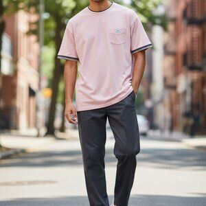 Ben Sherman Tipped Pocket Tee Blush Pink Men's Large Mod Brit